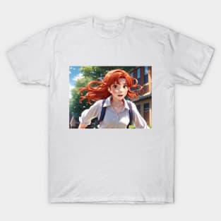 anime girl with red hair and white shirt ! back to school T-Shirt